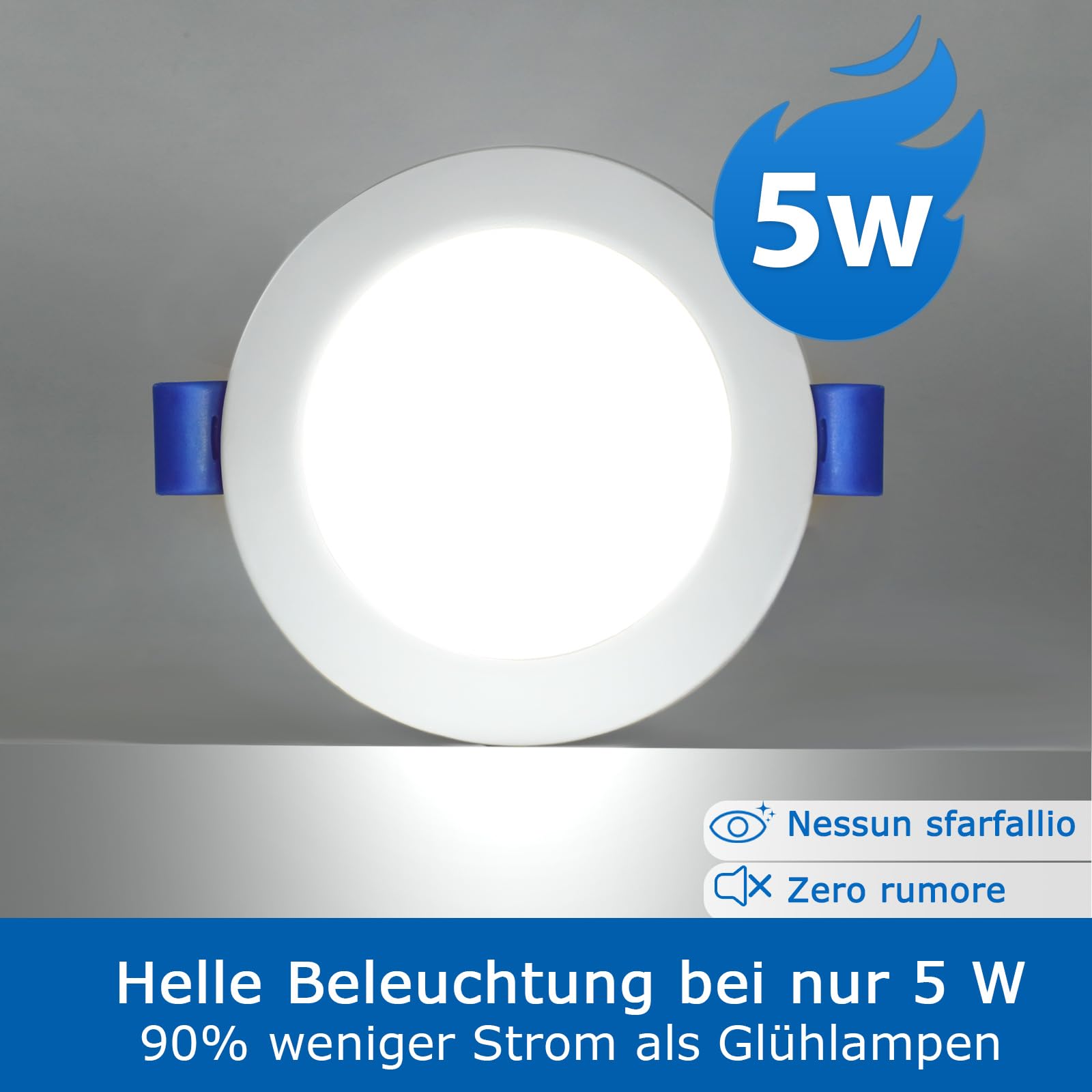 ZIZZLER 40 Faretti LED da Incasso per Cartongesso 220V, 6000K Bianco Freddo, Foro 68mm - 80mm, 5W IP44 Luci Soffitto Interno Ultra Slim, Luce Bianca, per Bagno, Cucina