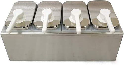 Miniatura 3 de Estación de bombeo de condimentos, 4 cabezales de salsa de acero inoxidable 304, dispensador de bomba de condimentos triple para ensalada,