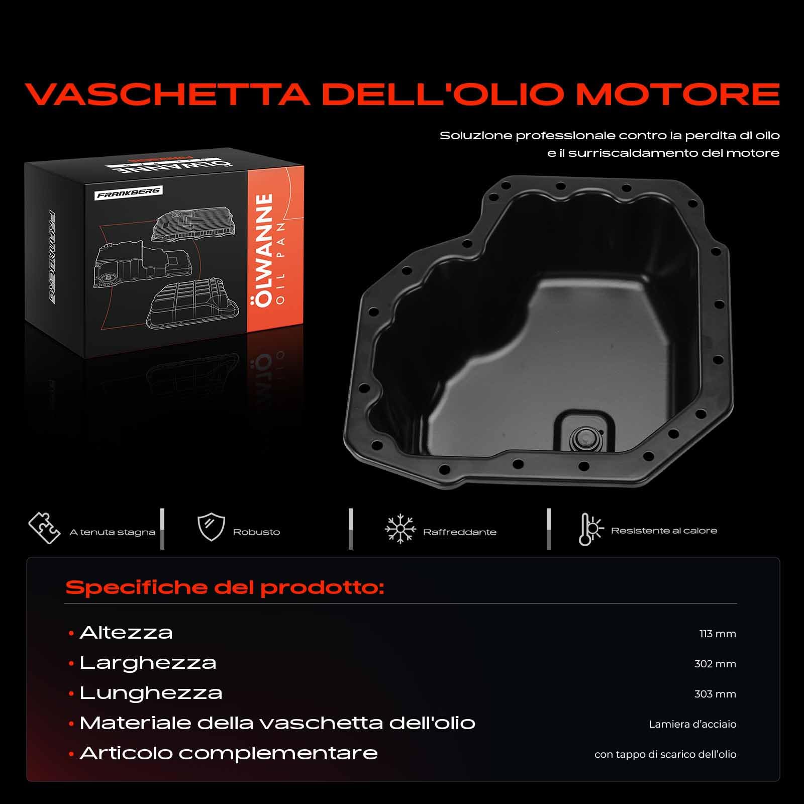 Frankberg Coppa dell'olio coppa dell'olio motore guarnizione della coppa | mit lablassschraube, Diesel; 68027587AA; Compatibile con: Nitro Van KA, Nitro, Wrangler III JK, Cherokee KK