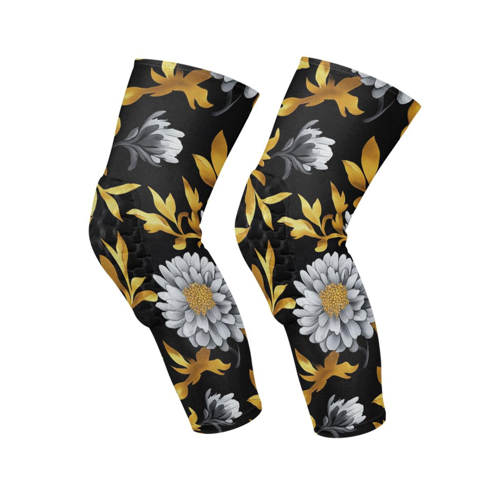 JUNZAN Elegant Flower in Black Basketball Knee Pads for Youth Kids Wrestling Knee Pads with Sleeves Sport Kneepads for Volleyball Football