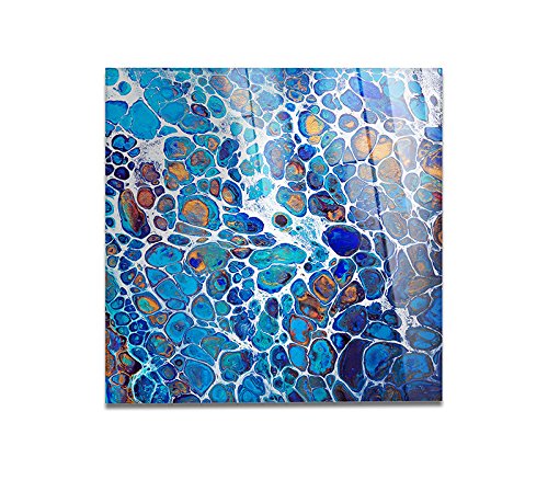 Giallobus - CADRE SUR VERRE ACRYLIQUE PLEXIGLASS - ABSTRACT DESIGN - BLU AND WHITE BUBBLES - 100X100CM