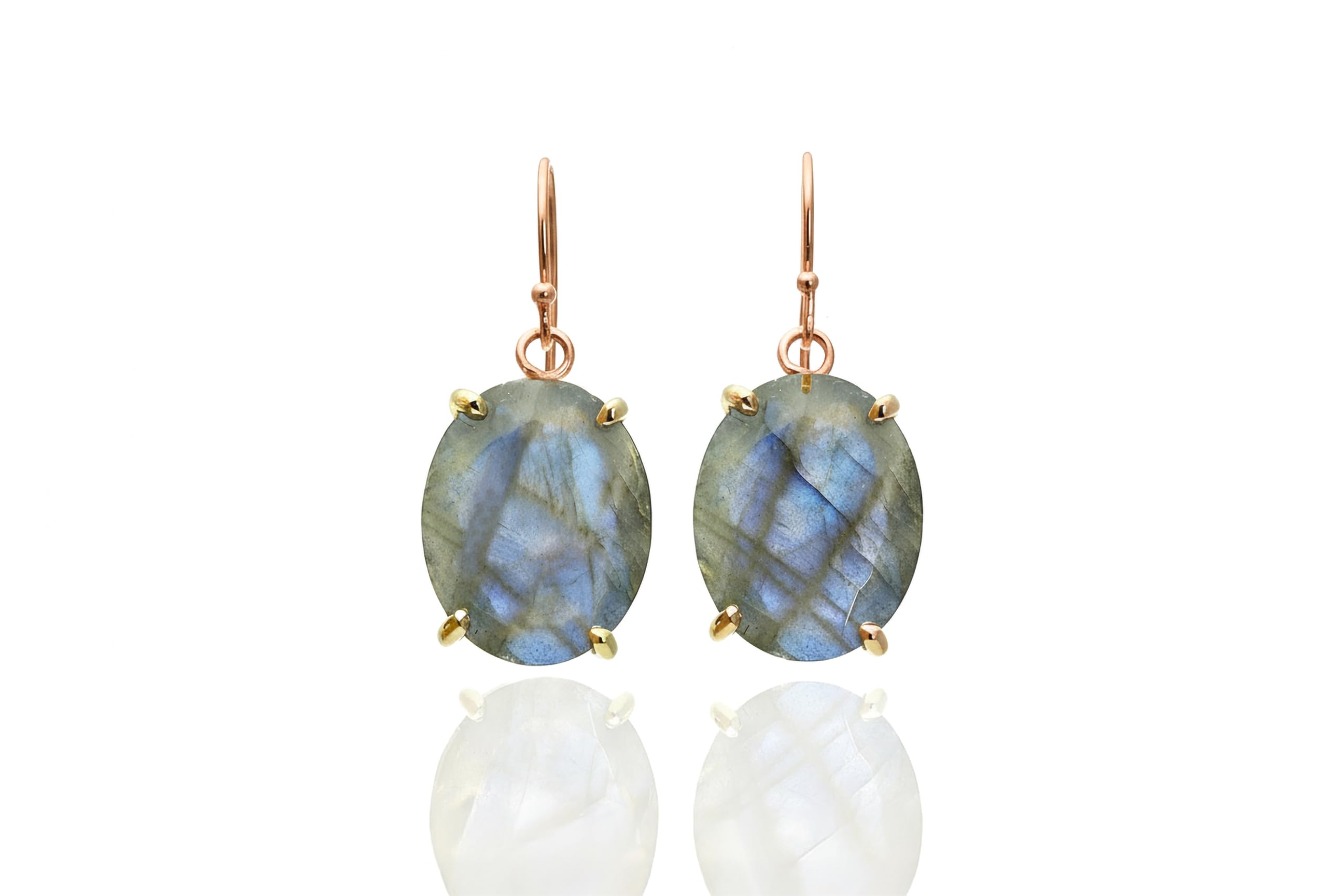 Pendientes Ovalados Facetados de Labradorita Rellenos de Oro - Joyeria Unica y Elegante Hecha a Mano - Pendientes De Piedras Preciosas en Oro