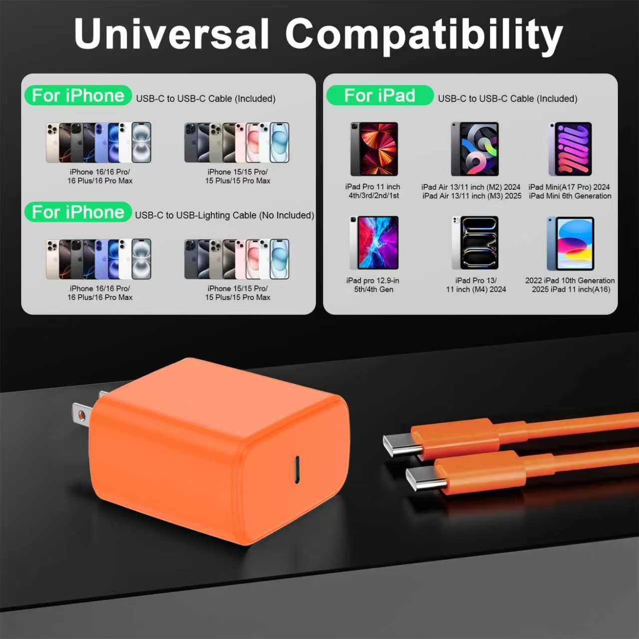 Caricabatterie rapido USB C da 45 W, confezione da 2 blocchi e cavo di ricarica tipo C, PD 3.0 ricarica super veloce per iPhone 16/16 Pro Max/15/15 Pro Max, iPad Pro, MacBook Air/Pro M1/M2, AirPods