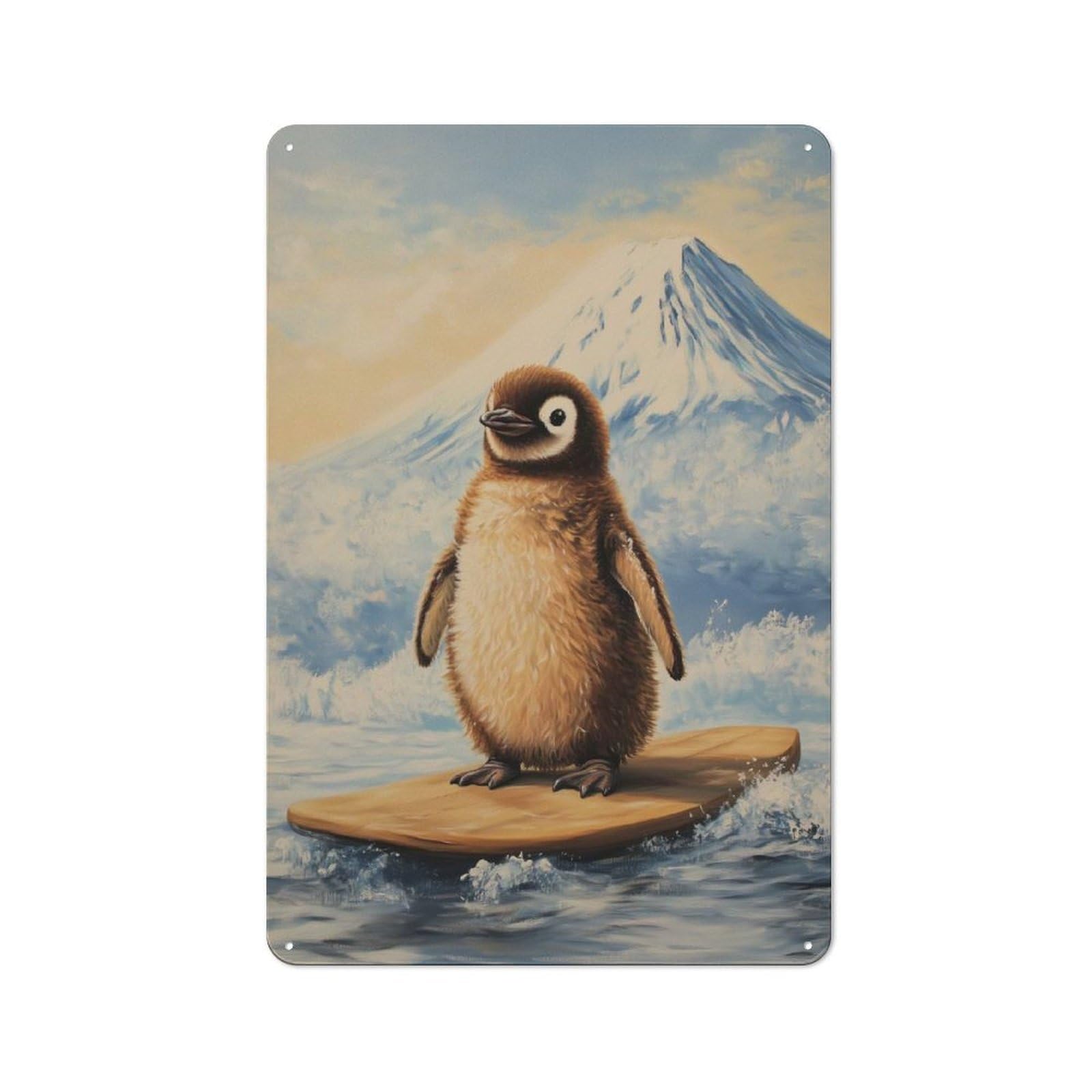 Junmoney Style-15 Tin Wall Plaque 30X20cm With Penguin Surfing For Hallway Wall, For Home Interiors, Feature Walls And Decorative Displays