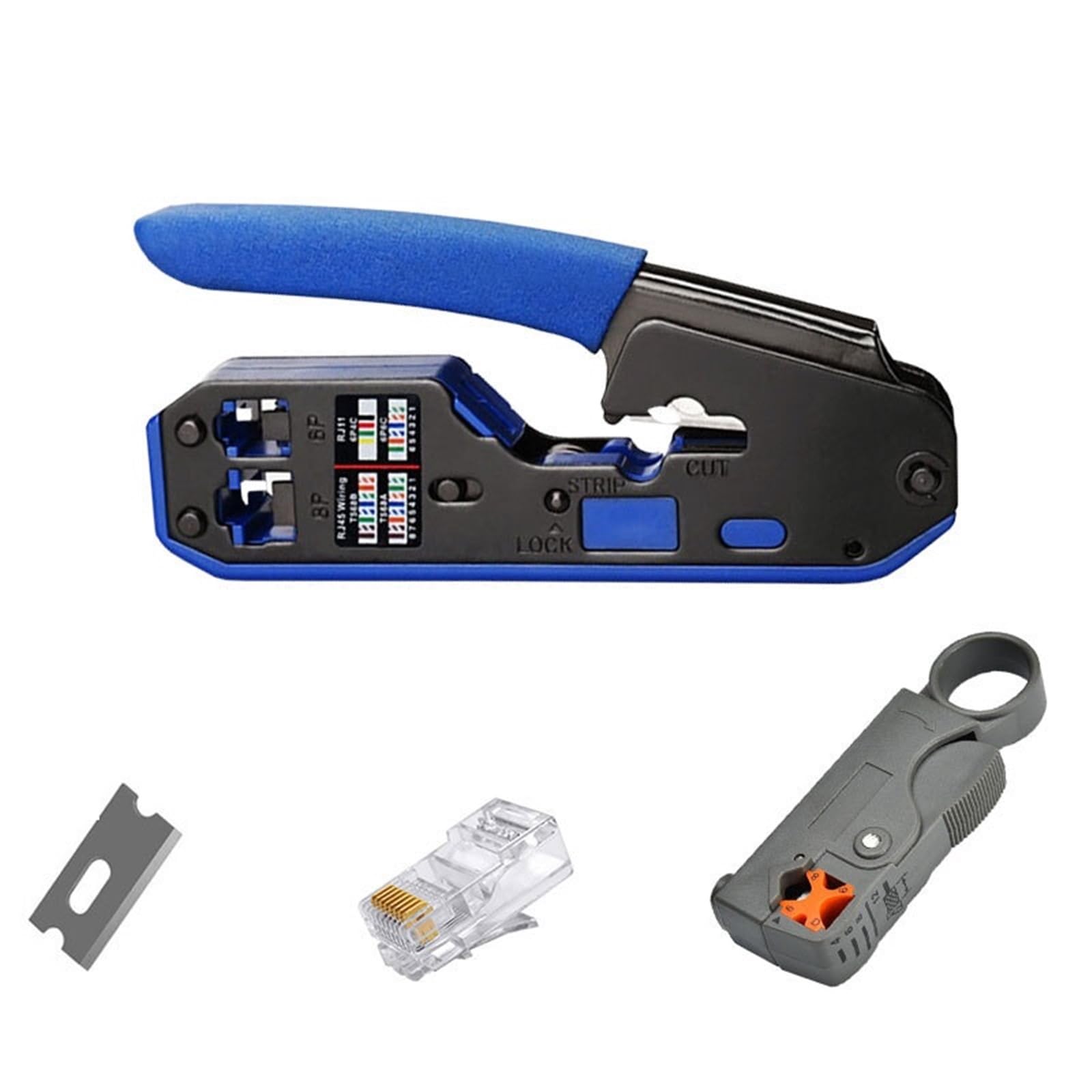 Kit d'outils de sertissage RJ45 for Cat6a Cat6 Cat5, Outil de sertissage Ethernet RJ45/RJ11 8P 6P et Outils de Combinaison Multiples