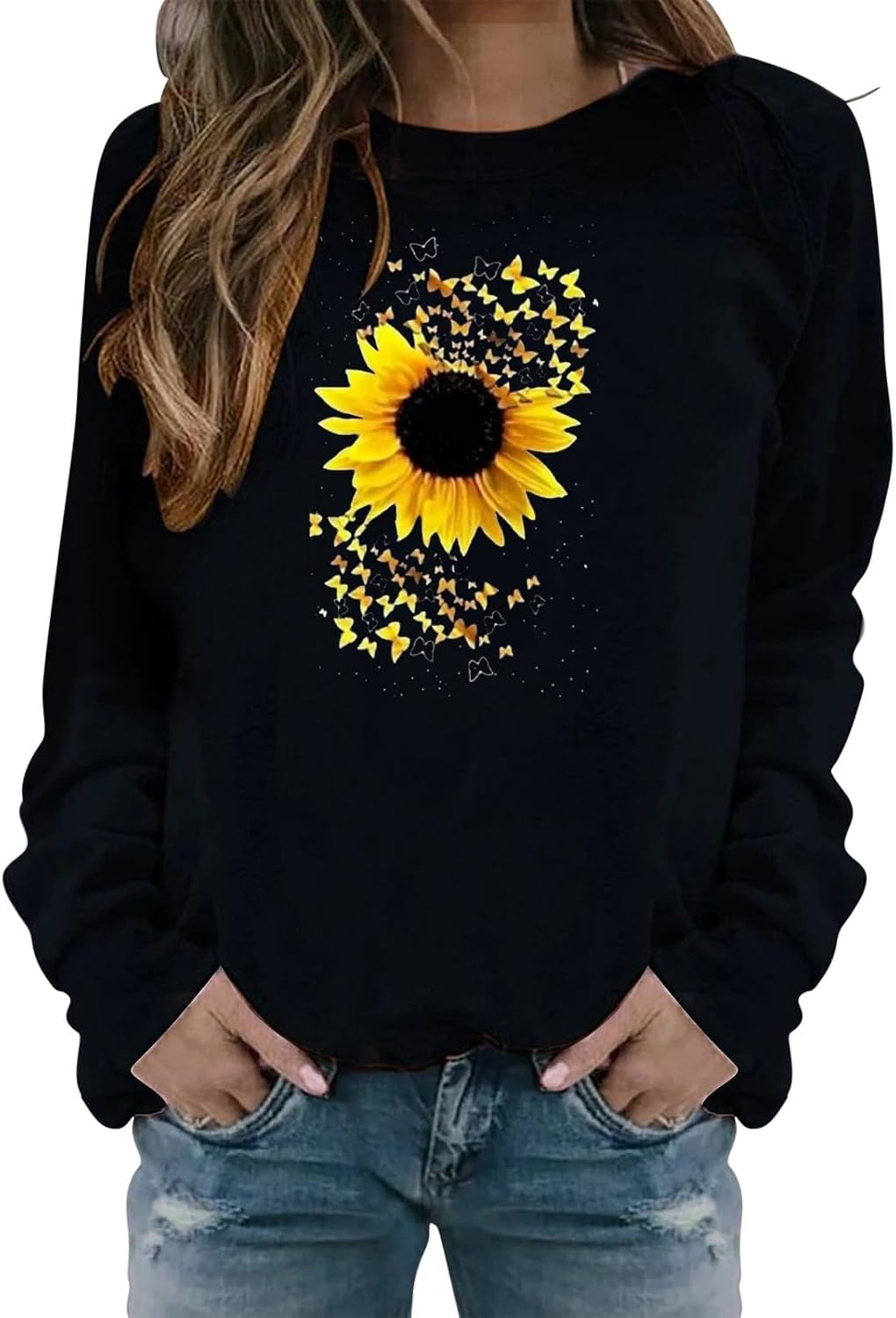 Heevina Sweatshirt For Women Sunflower Crewneck Long Sleeve Winter Fall Trendy Pullover Casual Sweatshirt