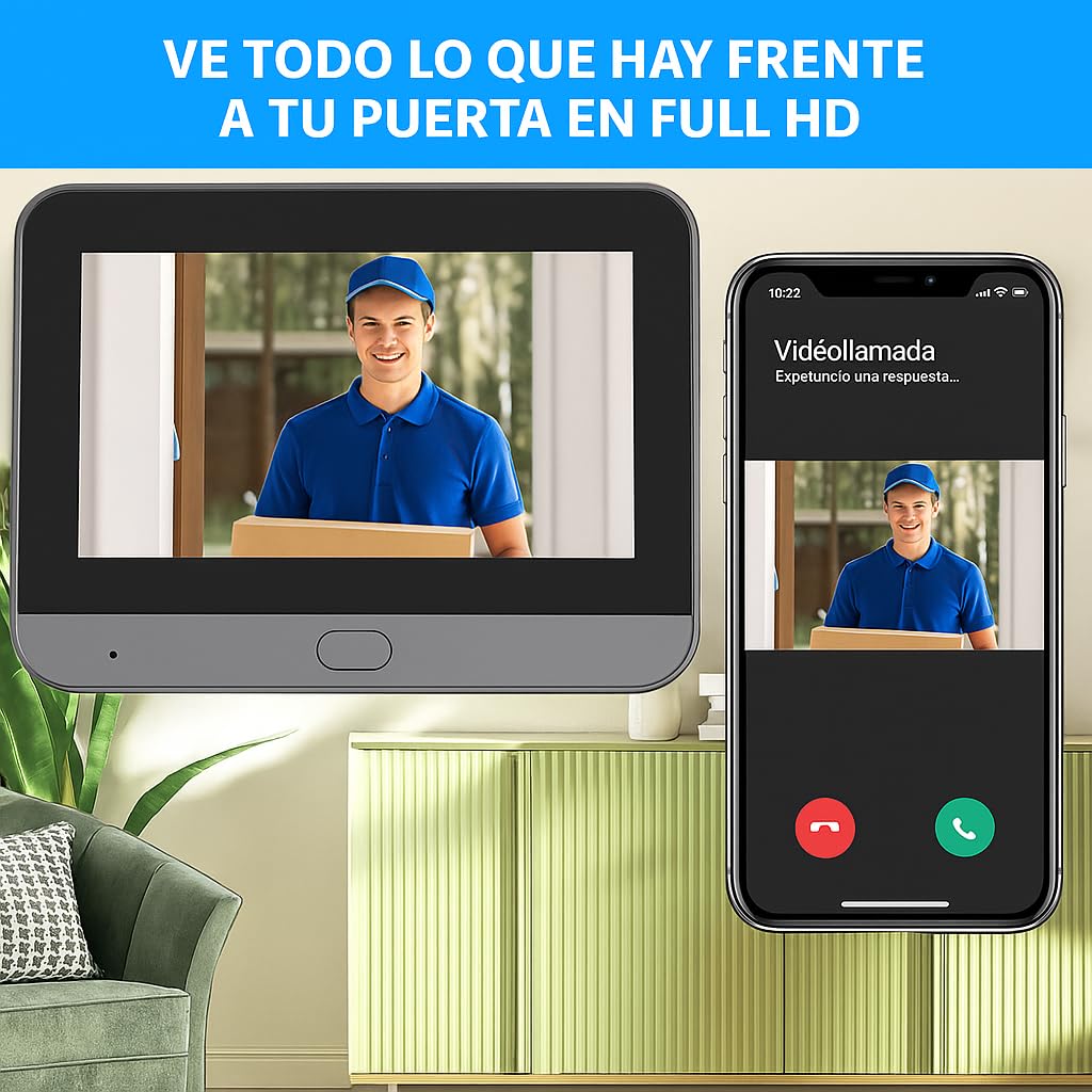 Genzo Mirilla Digital Puerta WiFi Grabadora -Camara Grabacion Wi-fi con Detector Movimiento - Pantalla de 4,3 Pulgadas 3MP 1080P - Batería Larga Duración de 5.000 mAh - Incluye Tarjeta Memoria 32 GB