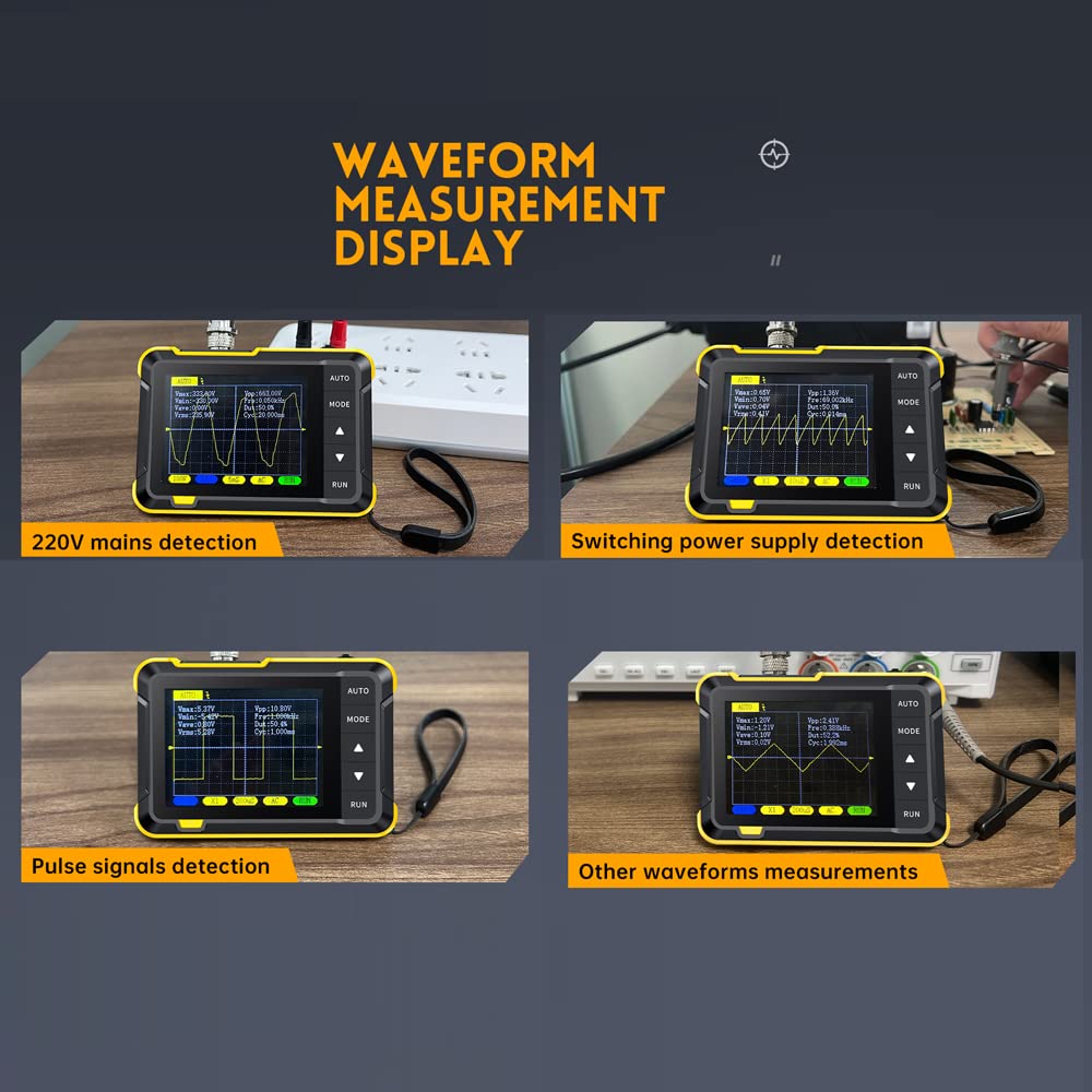 Osciloscopio digital, Weytoll Osciloscopio Portátil Medición de Voltaje de 400 V Portátil Ancho de Banda de 200 KHz Tasa de Muestreo en Tiempo Real de 2,5 MS/s Pantalla de 2,8 Pulgadas Instrumento