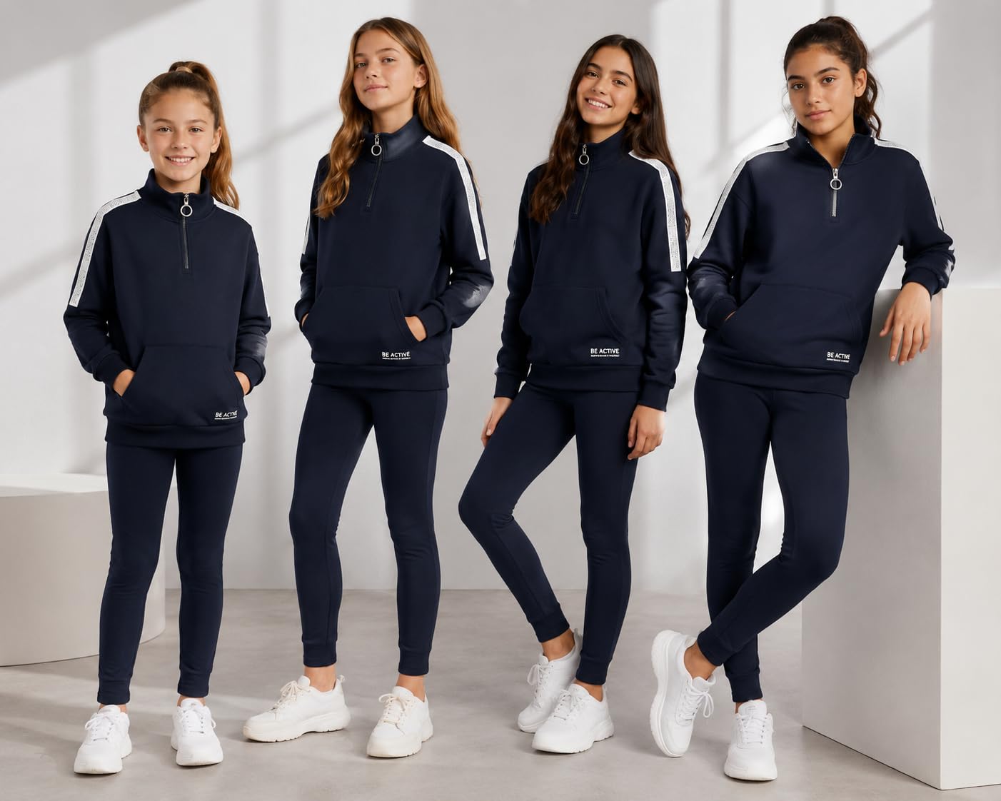 Conjunto deportivo para niña con sudadera y pantalón, leggings, azul con detalles gráficos, cómodo y versátil para estaciones frescas – Mono para niñas y niñas 7732