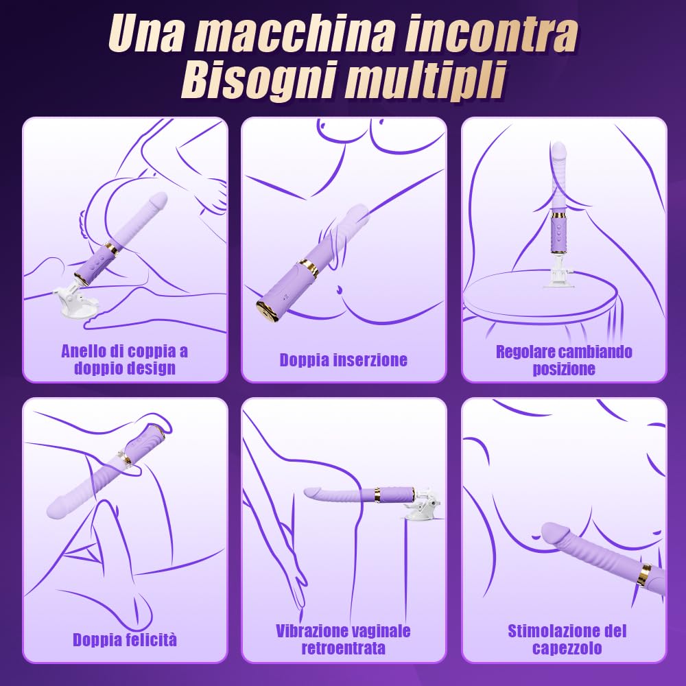 Dildo Vibratoreper Donna Professionale Giocattolo Sessuale a Mani libere Sex Toys 10 Modalità di Spinta e Vibrazione Adatto per la Stimolazione Punto G del Clitoride Anale Ventosa Rimovibile (Viola)