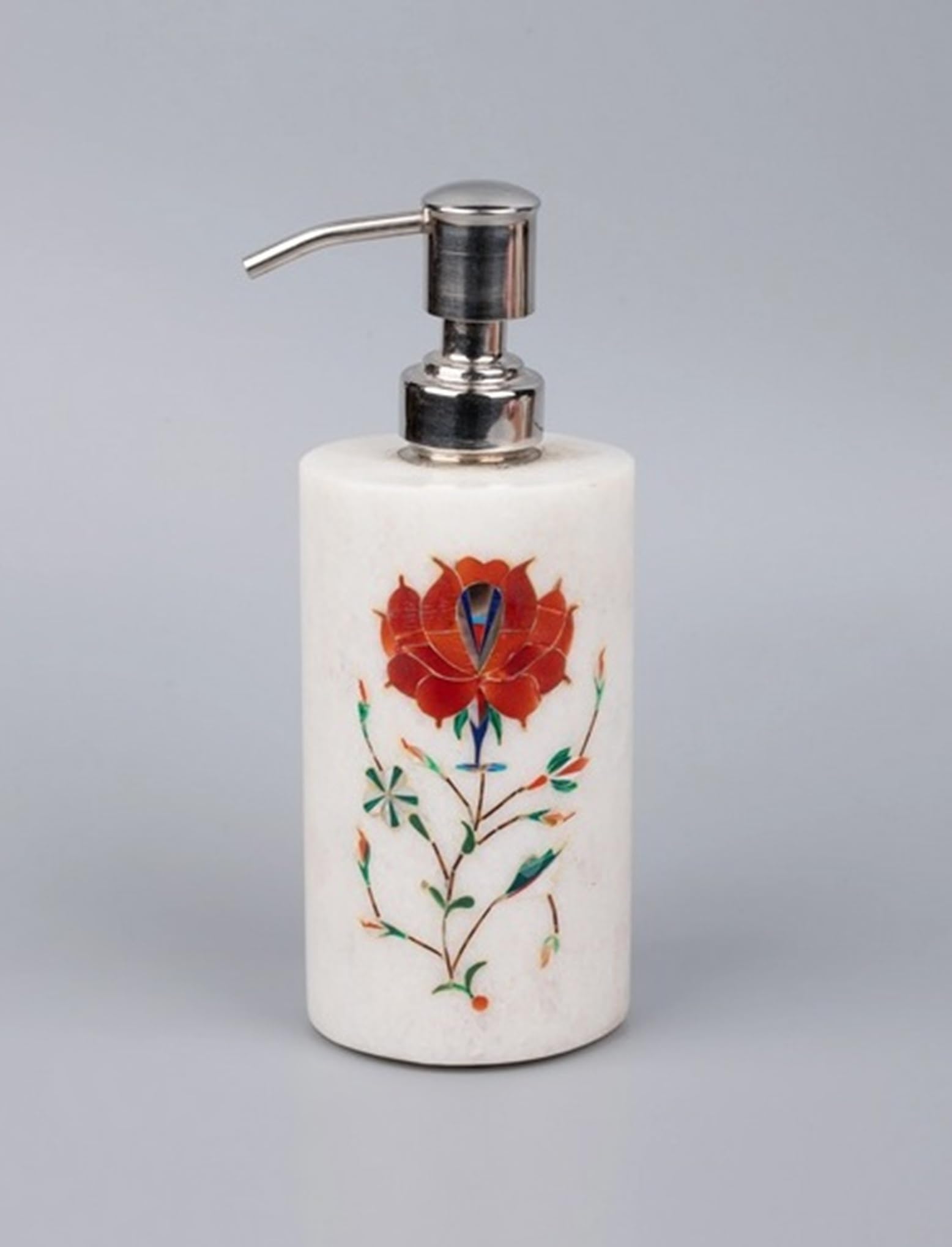Dispenser Sopa in marmo bianco, 7,6 x 7,6 cm, con intarsio in pietra corniola