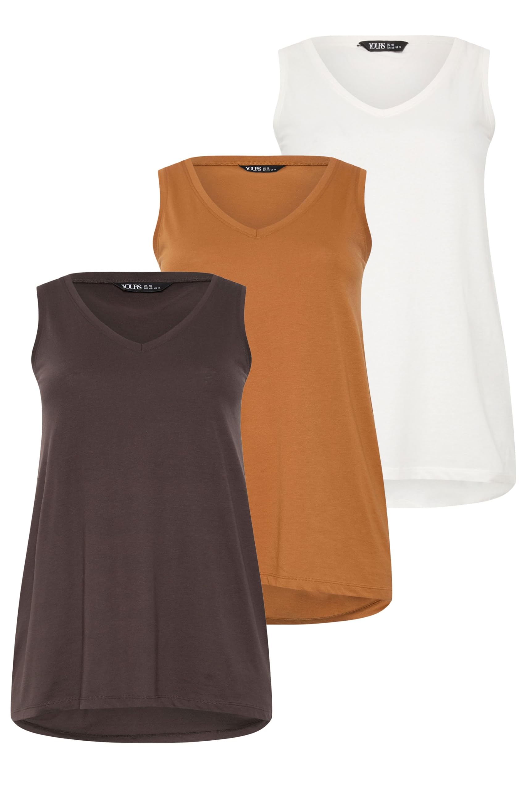 Yours Women's Multicolor 3 Pack V-Neck Vest Tops | Size: 22-24