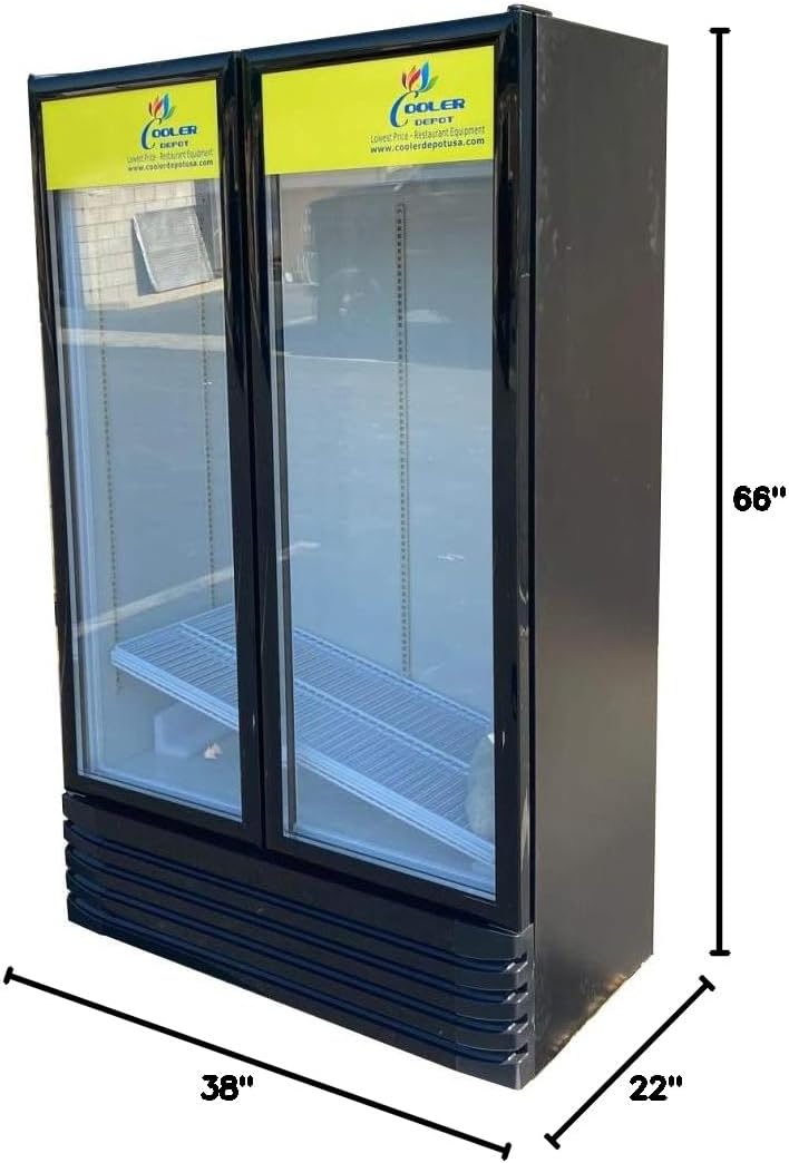 Commercial Refrigerator Glass 2-Door Merchandiser Display Cooler, Beverage Drink Cooler 67"Height Low Profile,ETL NSF Certified, 38 inches width, 21 cuft 110V, Restaurant LC-600