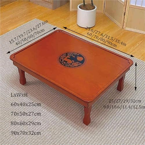 Korean Folding Table, Hand-Painted Low Wooden Dining/Tea Table, Versatile Bay Window Kang Table, 31.5"x23.6"x11.4", Perfect for Small Spaces