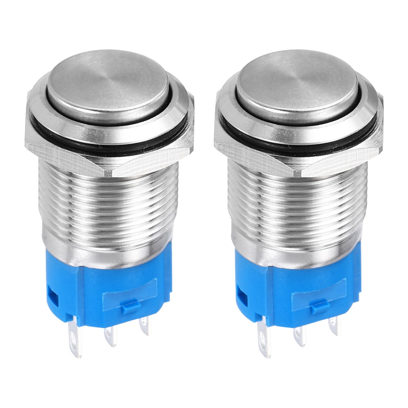 DMiotech 16mm / 5/8" Stainless Steel Latching Push Buttons Switch Domed Head 5A 0-250V Silver Shell with Welding Foot 1NO1NC 2Pcs