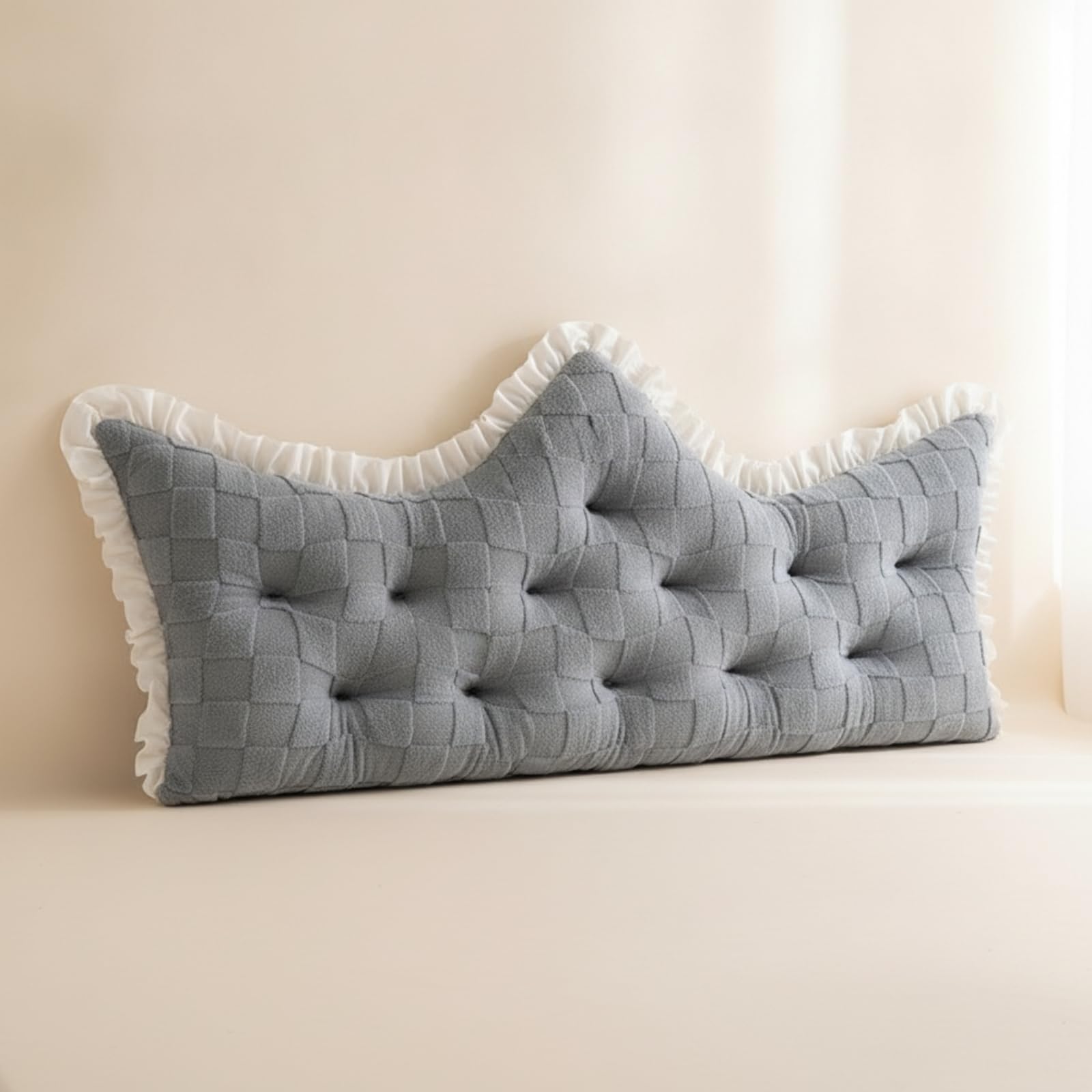 Cuscino Schienale Letto Cuscino Lombare Cuscino Testiera Cuscino Lettura con Superficie Trapuntata Che Allevia La, Grigio Elegante In Velluto Di Ciniglia, Lunghezza 200 Altezza 65cm
