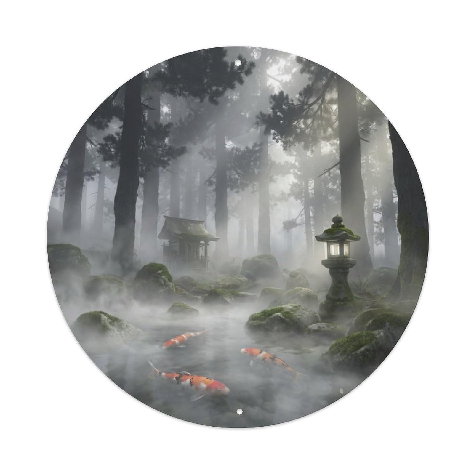 Tgrcjimh Style Metal Tin Sign Japanese Koi Fish Foggy Pine Forest Mystery