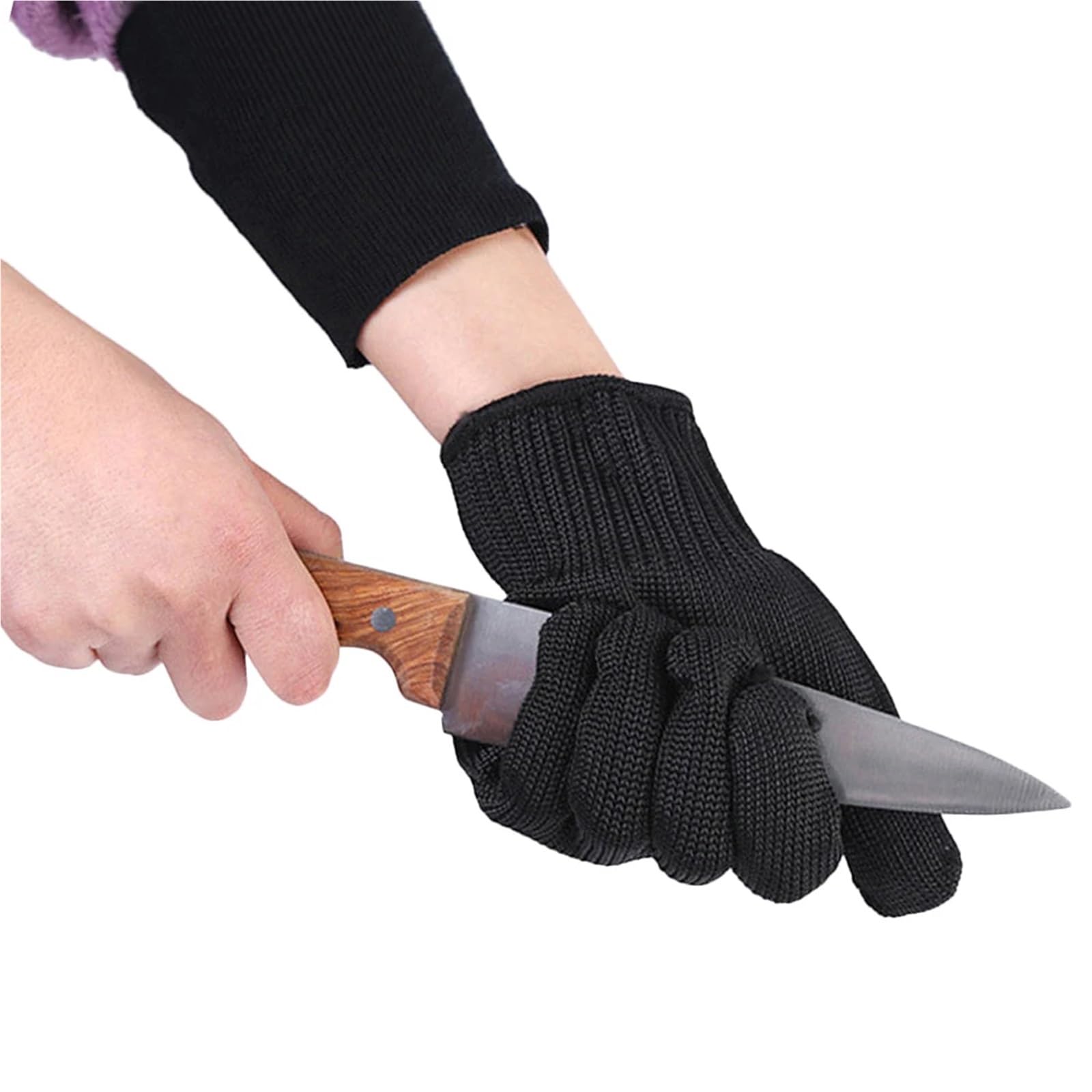 Gants anti-coupures, S de sécurité en maille métallique noire (1 paire), anti-coupures et résistants à l'usure,la boucherie, le jardinage l'autodéfense(L)
