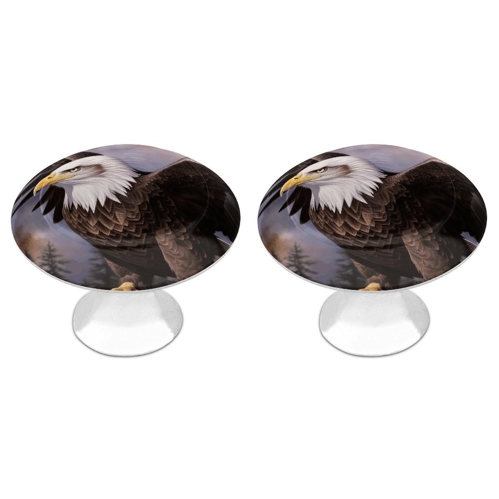 Fodpand White 2 Pack Cabinet Knobs 1.1 Inch Single Hole Drawer Pulls Handles Decorative Bald Eagle Furniture Knobs For Dresser Kitchen Bathroom Cupboard Wardrobe Vanity Closet Door Hardware