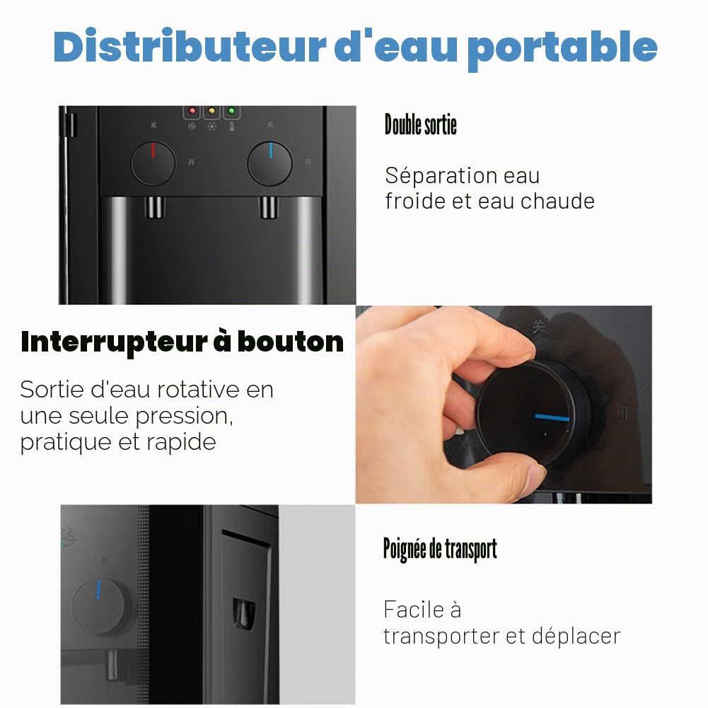 Countertop Distributeur d'eau électrique chaud et froid - Distributeur d'eau libre - Refroidisseur d'eau électrique - Machine à chargement par le haut - Distributeur d'eau pour l'intérieur et