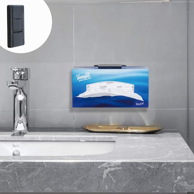 TFY Tissue Box Holder, Kitchen Wall Mount Compatible with Facial Tissues and Other Napkin Paper Boxes, Also Compatible with Other Devices-Black