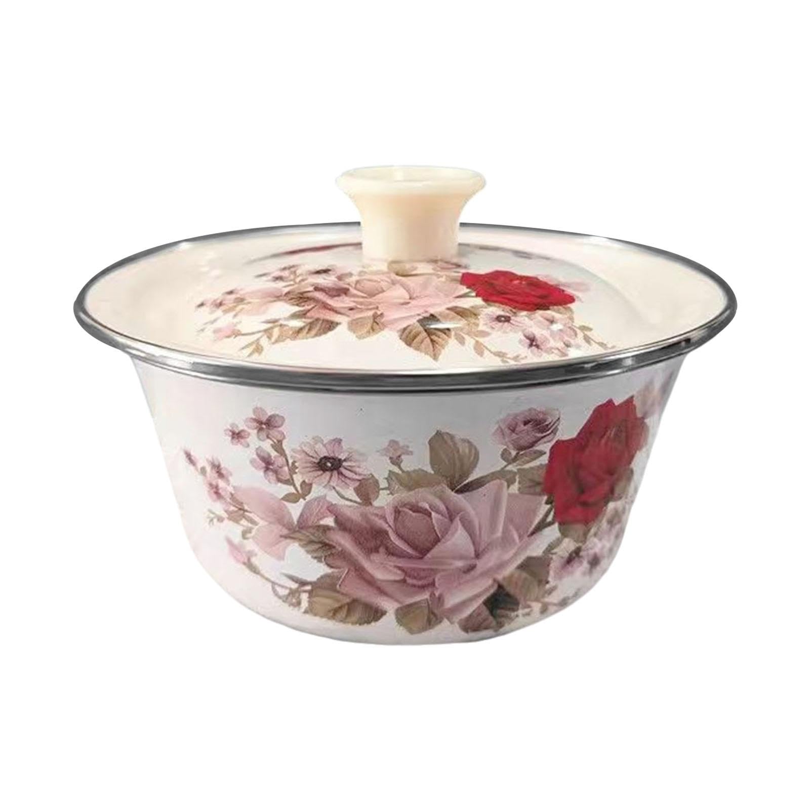 Amazon｜YunJove 琺瑯ミキシングボウル 花柄装飾 厚手構造 レトロ風 蓋