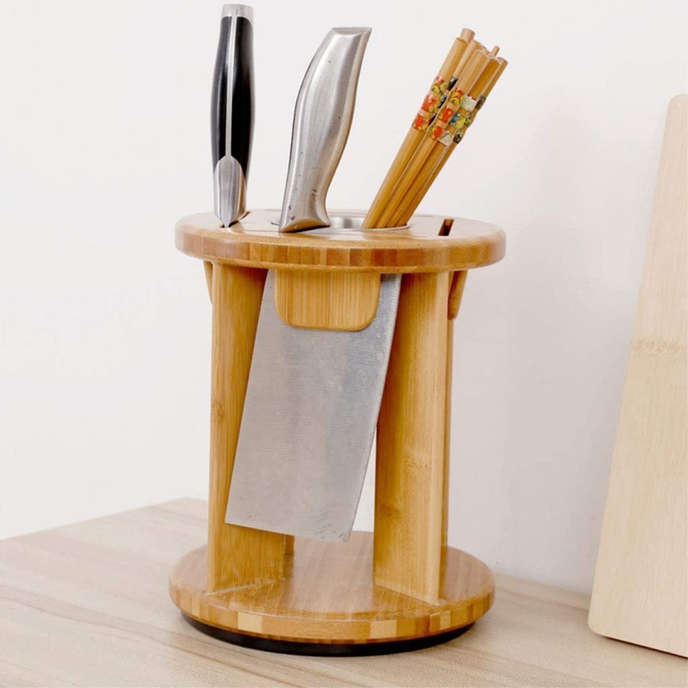 Bloque Cuchillos Cocina Agujeros Multifuncionales Bambú Redondo Cuchillo Estante Herramienta De Almacenamiento Portacuchillos Organizador Herramienta