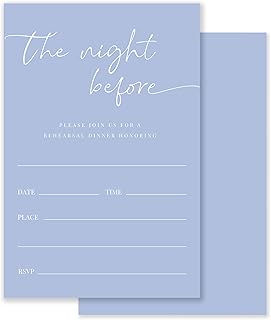 Wedding Rehearsal Invitations 20 Blue Cards With Envelopes, 4x6 Inches, The Night Before, Simple Wedding Invitation Kit.(083)