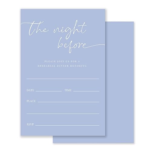 Wedding Rehearsal Invitations 20 Blue Cards With Envelopes, 4x6 Inches,