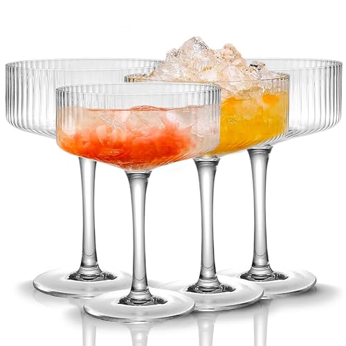 Qipecedm Ribbed Coupe Glasses 10 oz Set