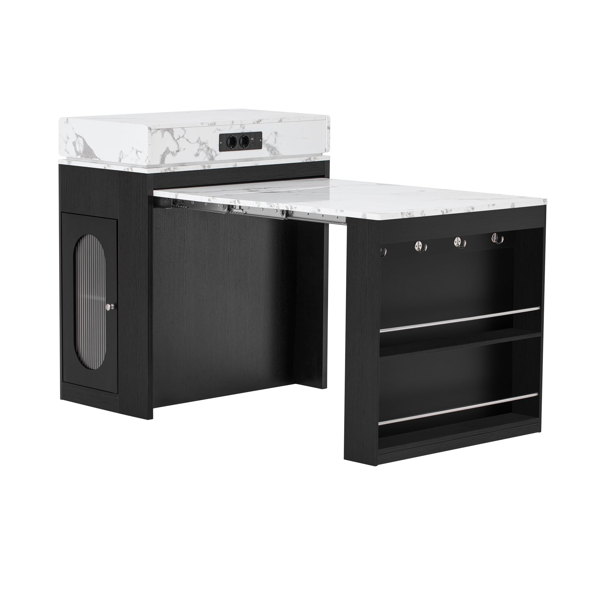 Isola cucina con ruote, 83 × 46 – 146,5 x 96 cm, tavolo da pranzo allungabile con piano pieghevole con gancio, credenza o tavolo da bar per cucina e sala da pranzo