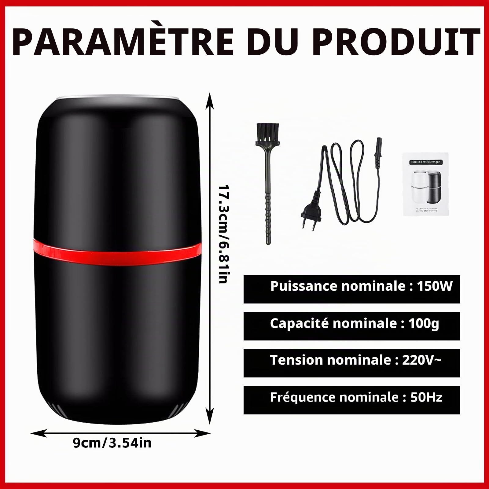Moulin à Café Électrique - Broyeur de Pilules et d'Épices - Pour les Grains de Café, Noix et Épices - Noir