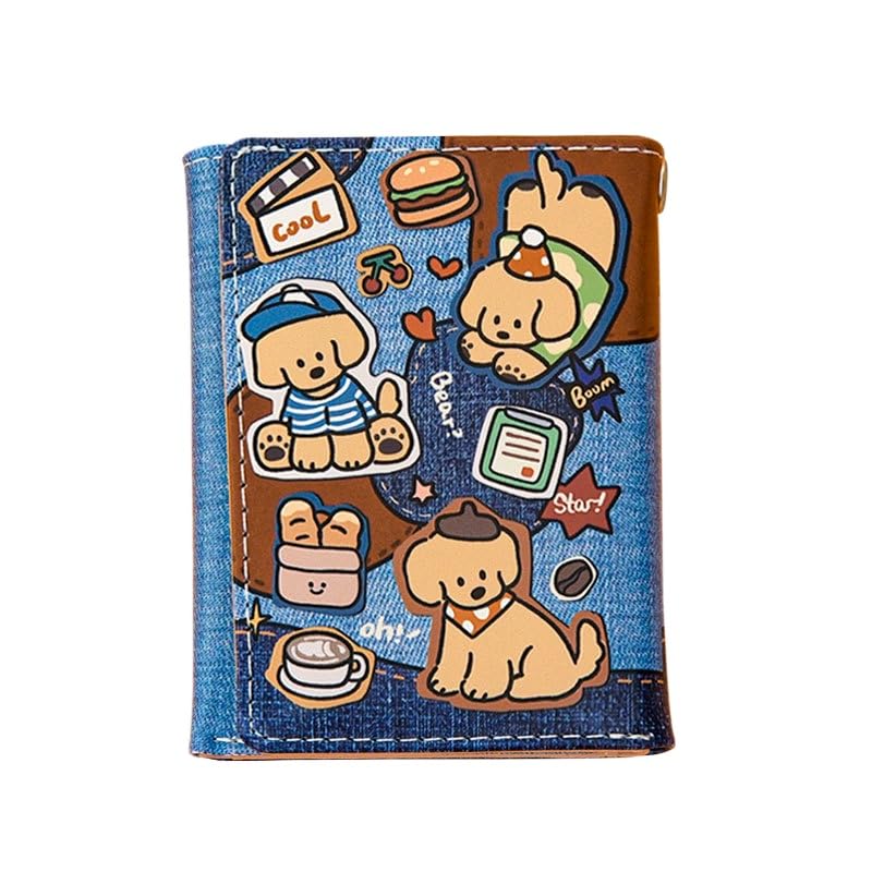 Small Wallet Women Cute Purse, Coquette Accessories Trifold Y2k Accessories Wallet Card Holder Cutecore Card Cases (Denim Puppy)