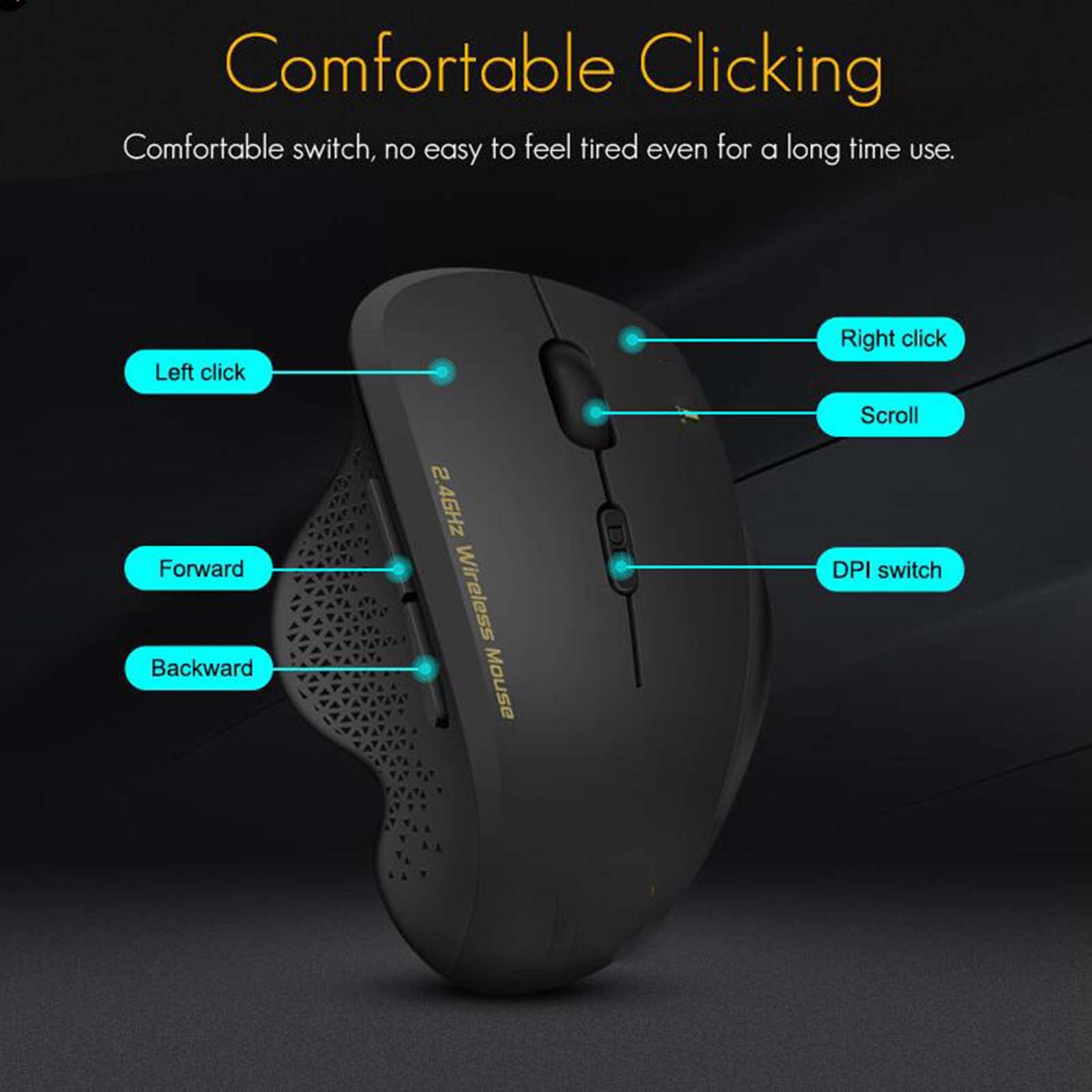 JUSHZ Souris sans Fil Ergonomique Gamer Gaming Photoélectrique USB 2.4G PPP Réglable Brancher Et Utiliser Cadeau (113X80X48mm,Black)