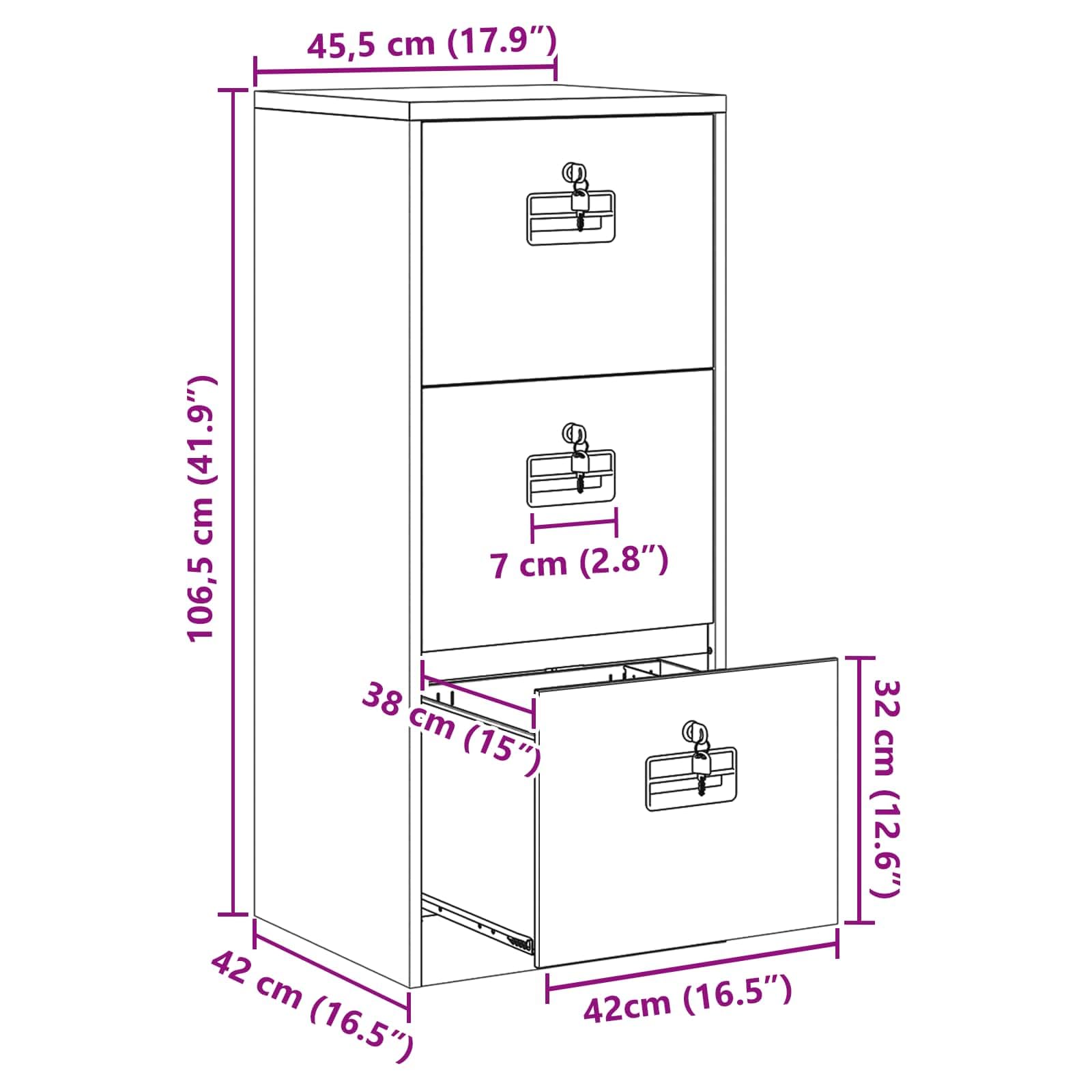 Armoire de Rangement Rose avec 3 Tiroirs en Acier Laminé à Froid Dimensions 45,5 x 42 x 106,5 cm pour Bureau Chambre Studio avec Serrures Sécurisées et Étagères Coulissantes