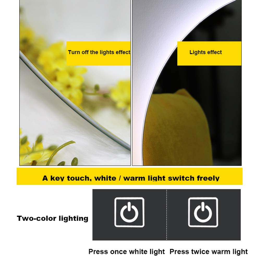 Specchio Espejo de baño de pared con iluminación LED, antideflagrante, ovalado, sin Marco, con botón táctil (Luz Blanca/cálida, atenuación rápida)