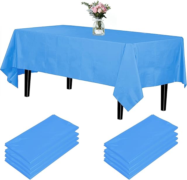 Newthinking 8 Pack Disposable Plastic Party Tablecloth, 108x 54inch Rectangle Disposable Waterproof Tablecover, Blue Party Table Cloths for Picnic, Parties, Wedding