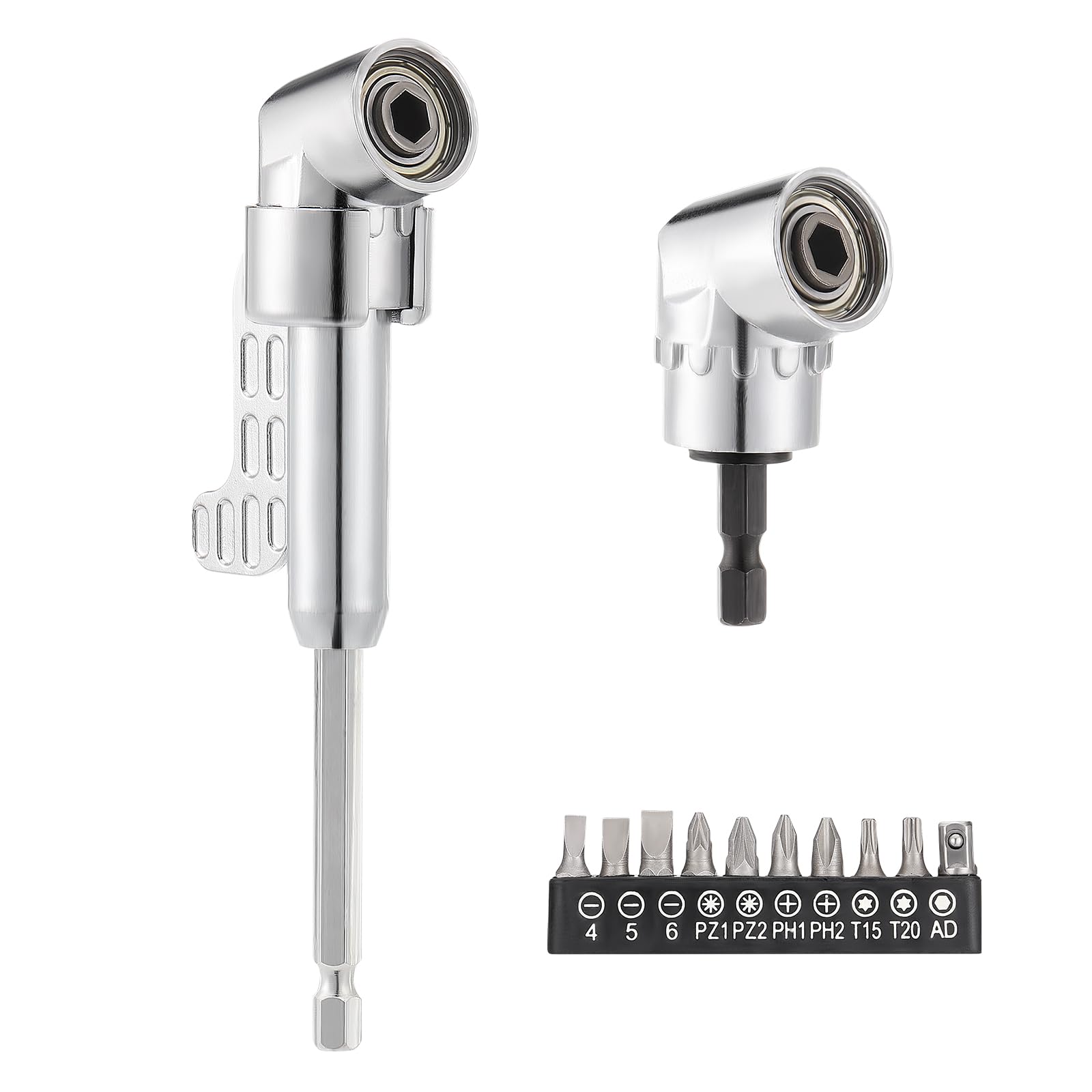 Gueenky 2 Pièces Renvoi D'Angle Visseuse, 105° Adaptateur de Perceuse à Angle avec Embout Visseuse, Foret à Angle Droit à Tige Hexagonale 1/4'' pour Perceuse Tournevis Adaptateur