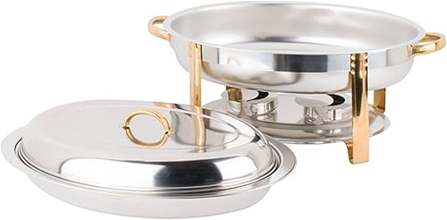 Miniatura 4 de TrueCraftware  Plato ovalado de 6 cuartos de galón, acento dorado, acero inoxidable con bandeja de agua, bandeja de alimentos, soporte de