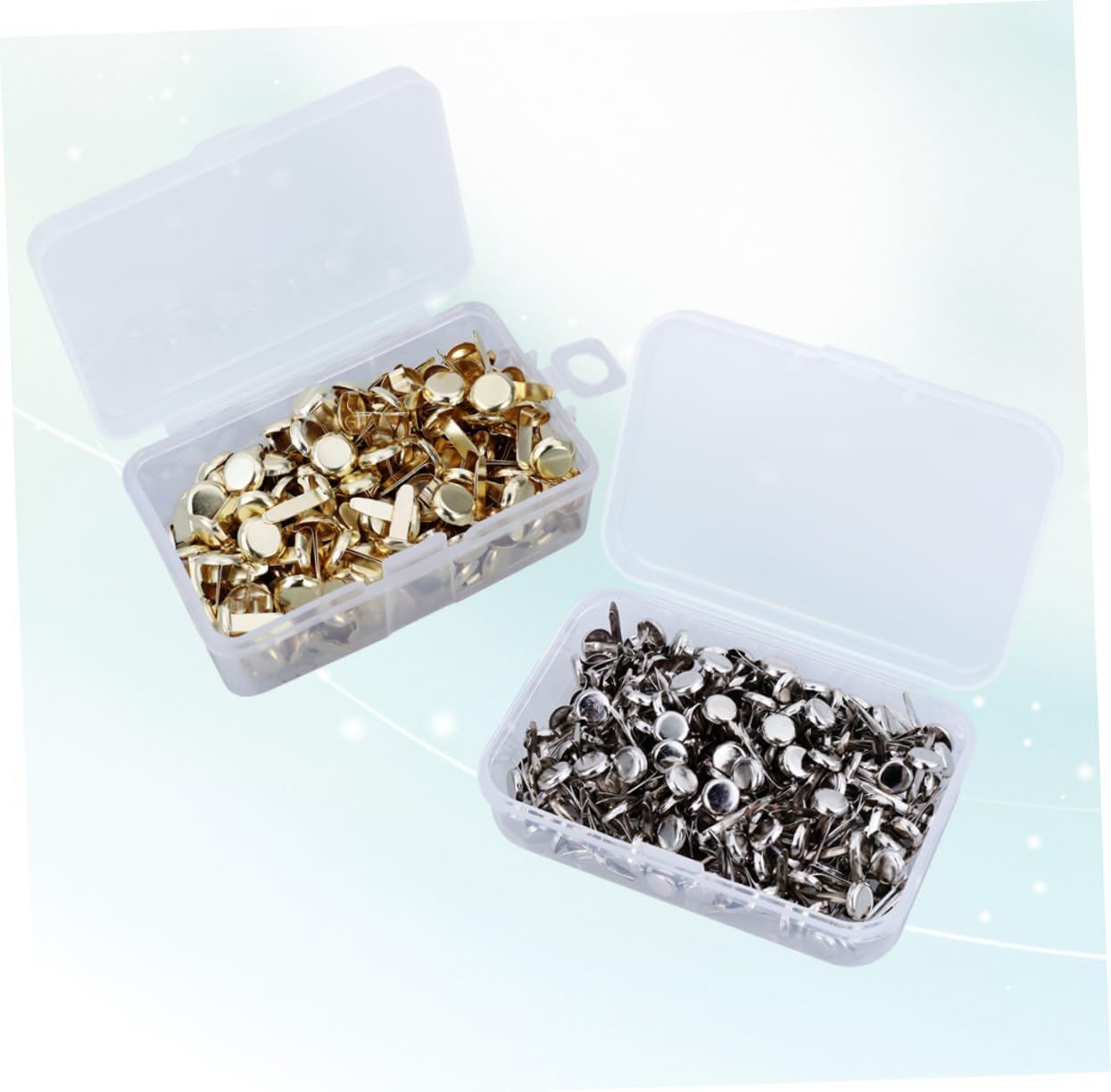 OHPHCALL 500PCS Electroplating Metal Brads Fasteners for Crafts DIY Round Paper Fasteners in Silver and Gold with Storage Box for Scrapbooking and Office Use
