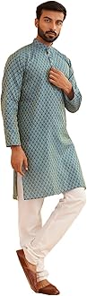 SOJANYA(Since 1958 Men’s Silk Blend Paisley Design Kurta & Off-White Churidar Pyjama Set