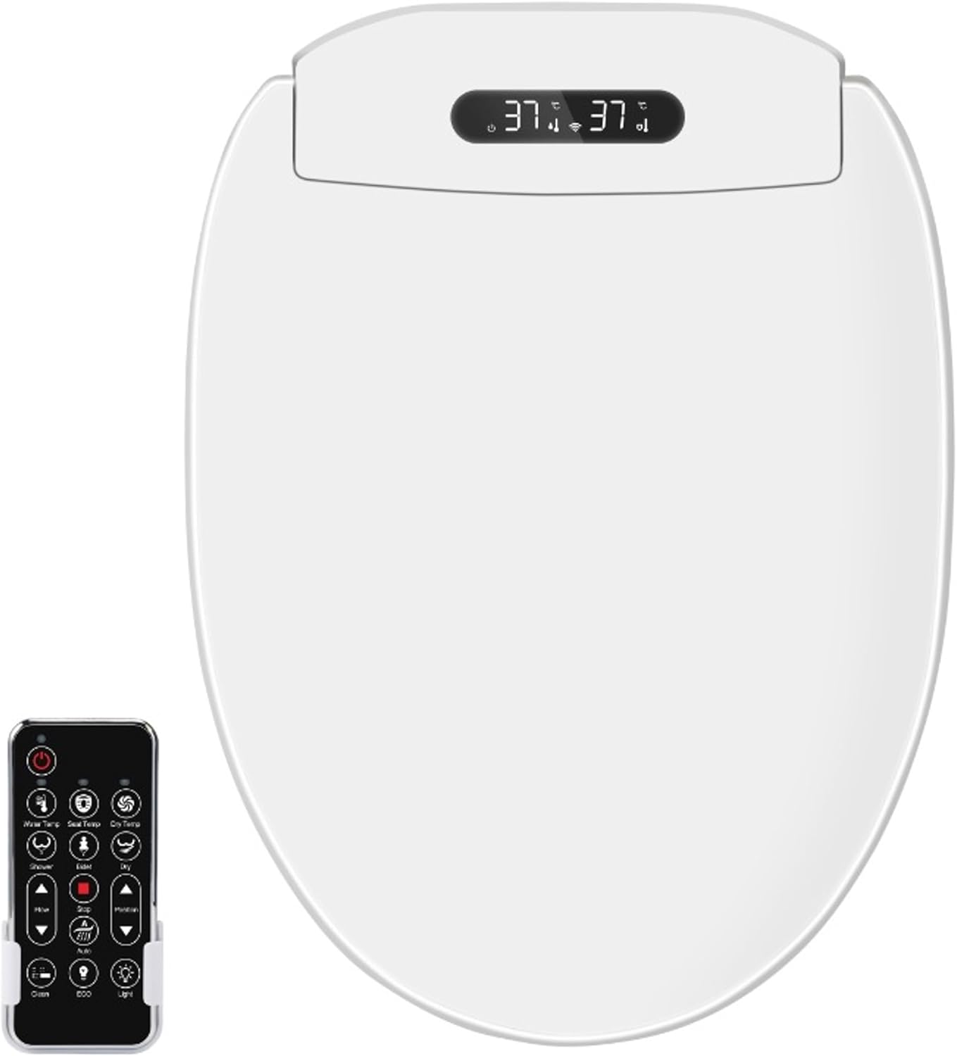 Premium Elongated Heated Bidet Toilet Seat with Night Light, Adjustable Comfort Plus Heated Seat, Warm Water Spray And Heated Drying