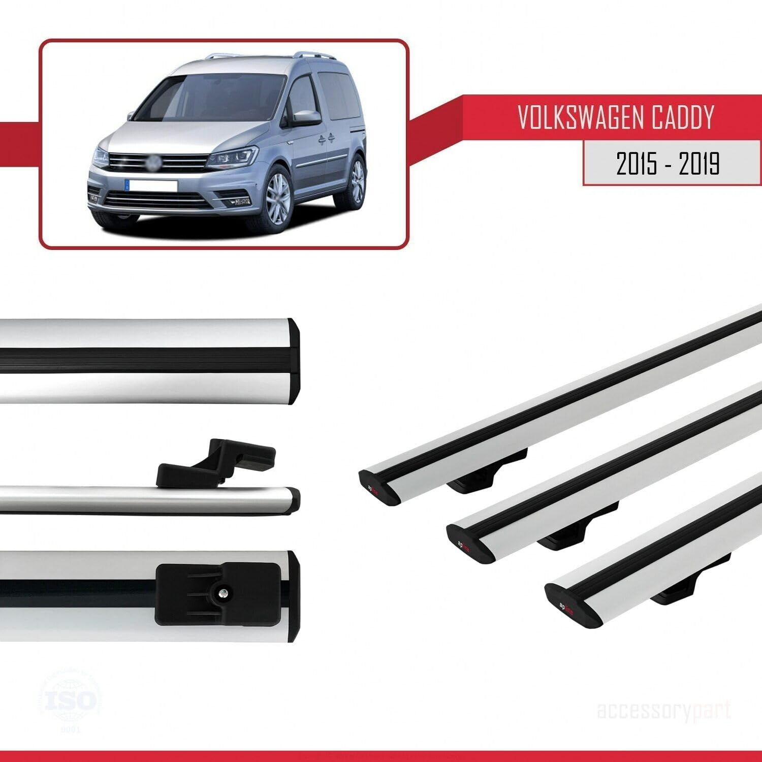 MDAK Compatible con Volkswagen Caddy 3 (SA) 2015-2019 BASIC Model Universal Barras de Techo Auto Portaequipajes Barras Transversales Gris Aluminio 3 Barras