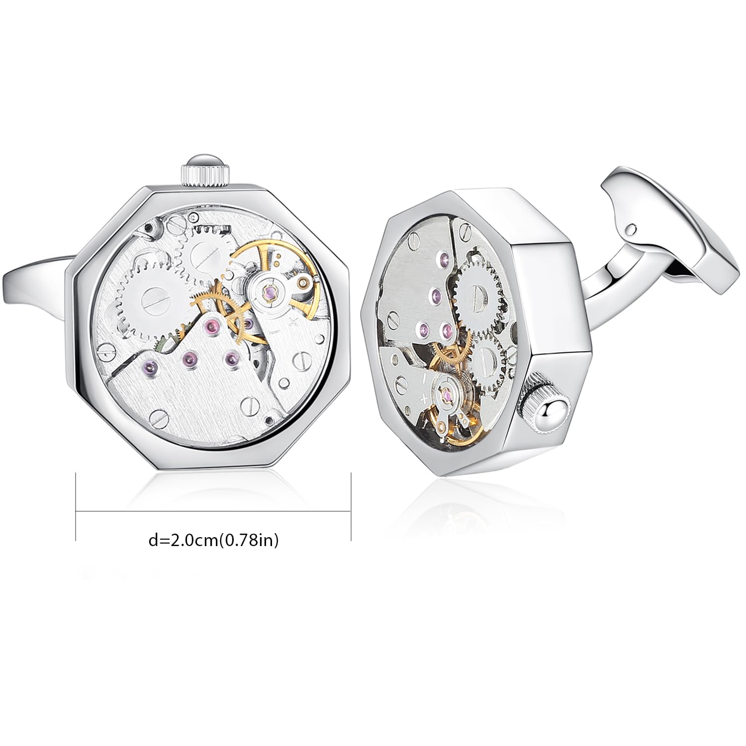 Honey Bear Gemelli Movimento Dell'orologio Steampunk Per Uomo Camicia, Ottagono acciaio per regalo di nozze affari con scatola (Argento)