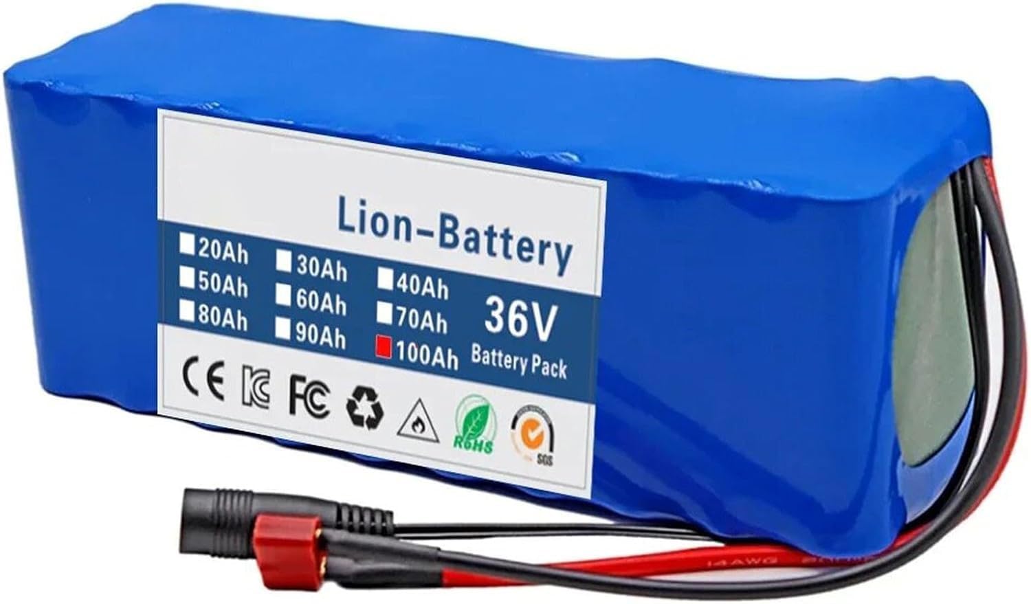 36V 100Ah PVC Batteria al Litio a Lungo Raggio da per Bici elettrica Scooter Elettrico Batteria High Capacity per Kit Motore 250-500W con 42V 2A Caricatore XT60+SM