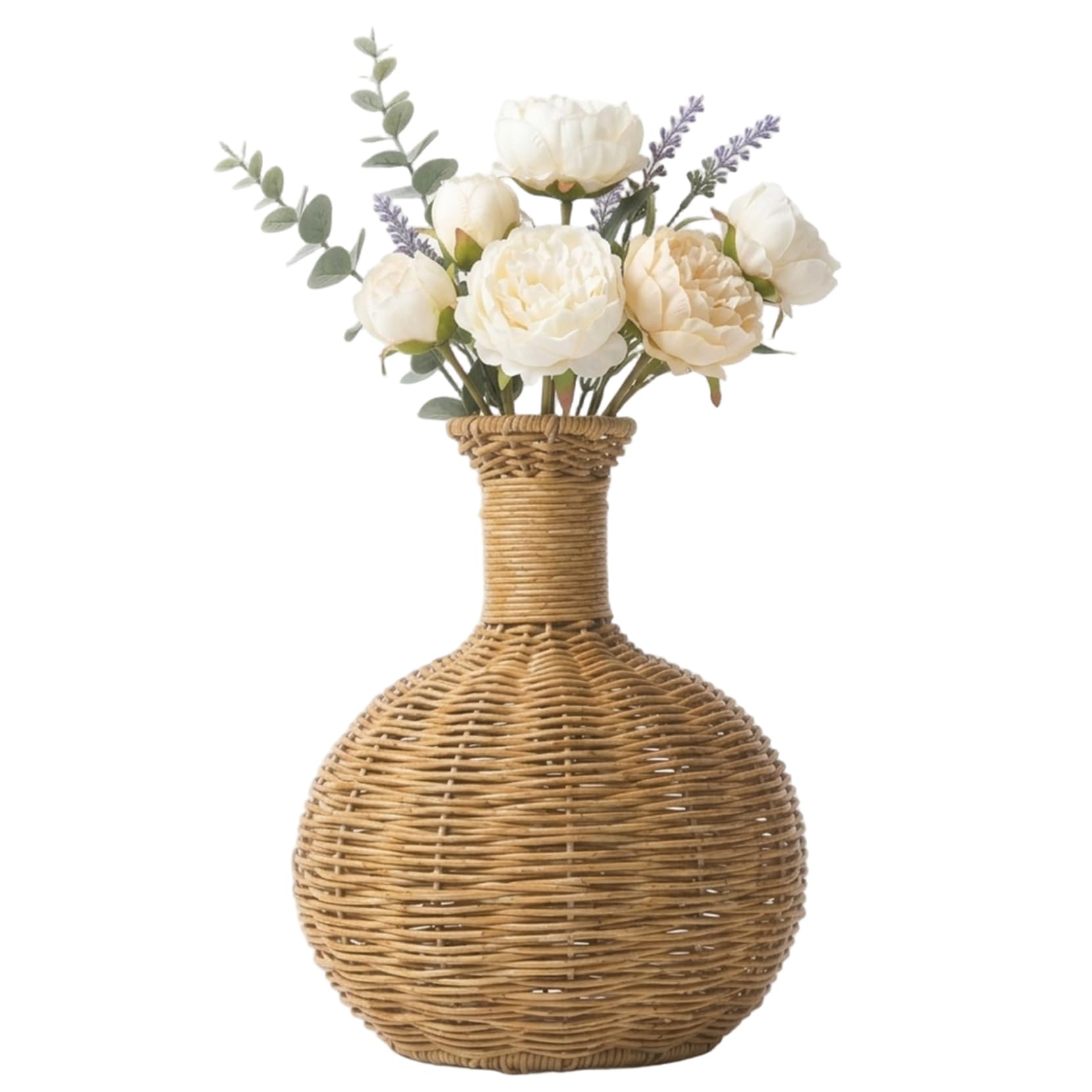 Takingup Brown Rattan Vase - Artisan Wicker Vase For Flowers With Natural Texture, Boho Home Decor For Table, Shelf, Living Room - Woven Planter