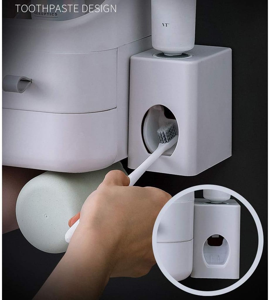 Toothbrush Holder Double Drawer with Toothpaste Wall Hanging Type No Trace Toothbrush Holder Wash Set (Size : Four) (Four)