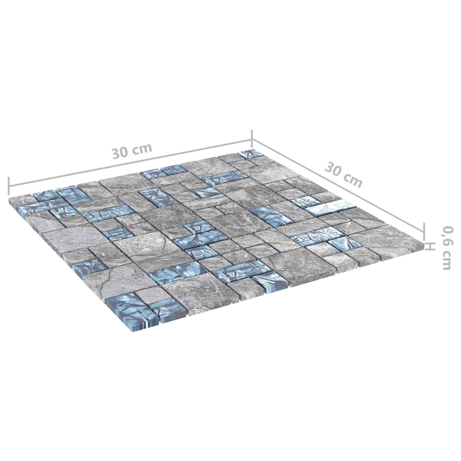vidaXL Azulejo Mosaico 11 uds. 50 x 50 cm Gris y azul Cristal