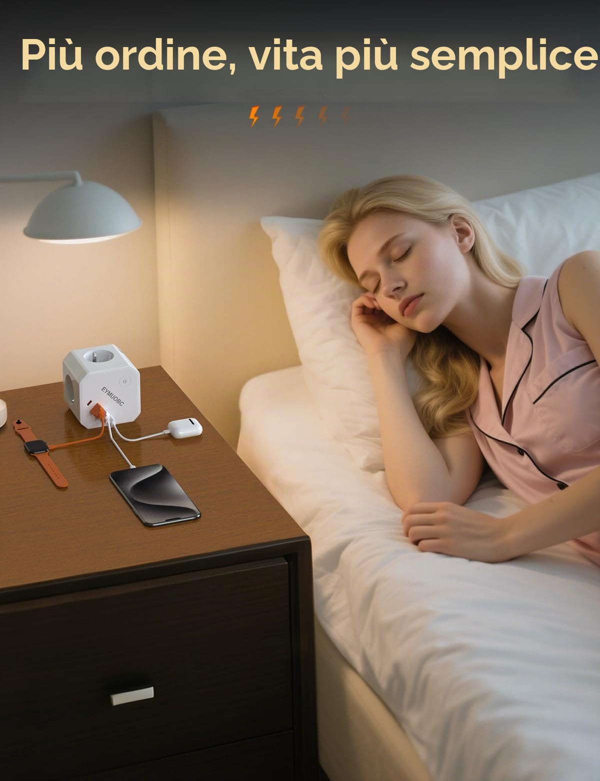 Ciabatta Elettrica 8-in-1 con USB-C Ricarica Rapida 20W e Protezione Sovratensioni, 4 Prese con Interruttore, 3680W, Cavo Prolunga 2m, Per Casa, Ufficio e Viaggi
