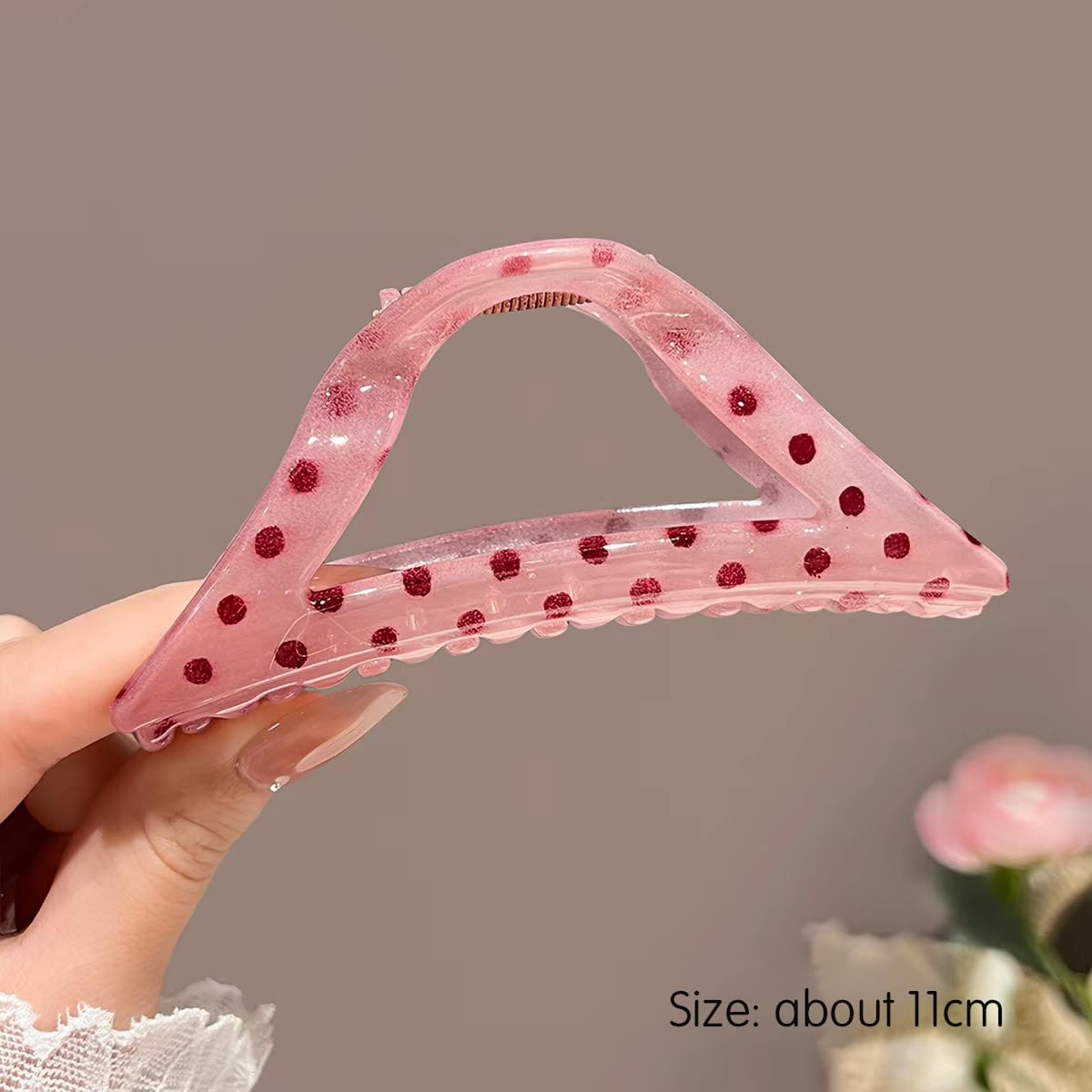 Raspberry Polka Dot Triangle Hair Clips Pink Large Hair Claw Clip Sweet & Cool Hair Claw Accessories Shark Clip Simple & Elegant Hairpin Barrettes for Women Thin Thick Hair Accessories 1PC